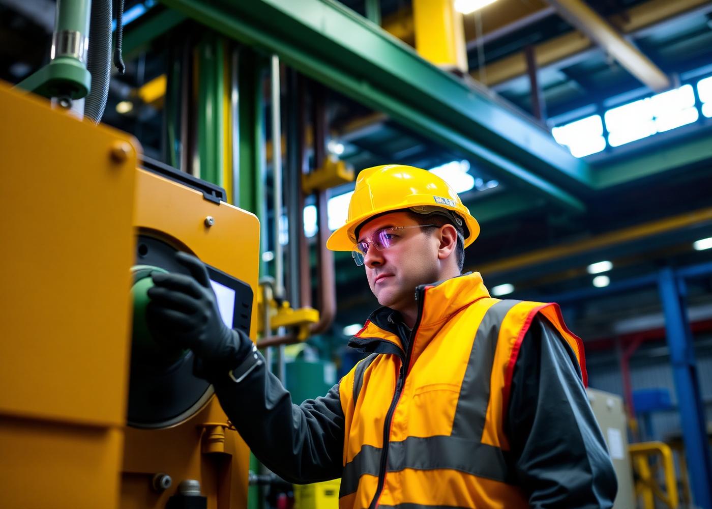 Profissional de segurança em operação industrial